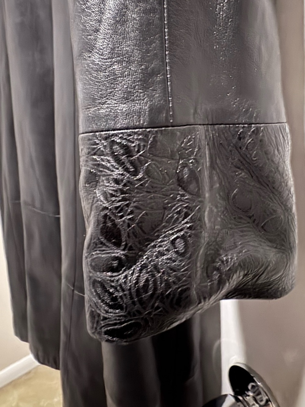 Vintage Black Genuine Leather Long Tench Coat - Picture 4 of 8